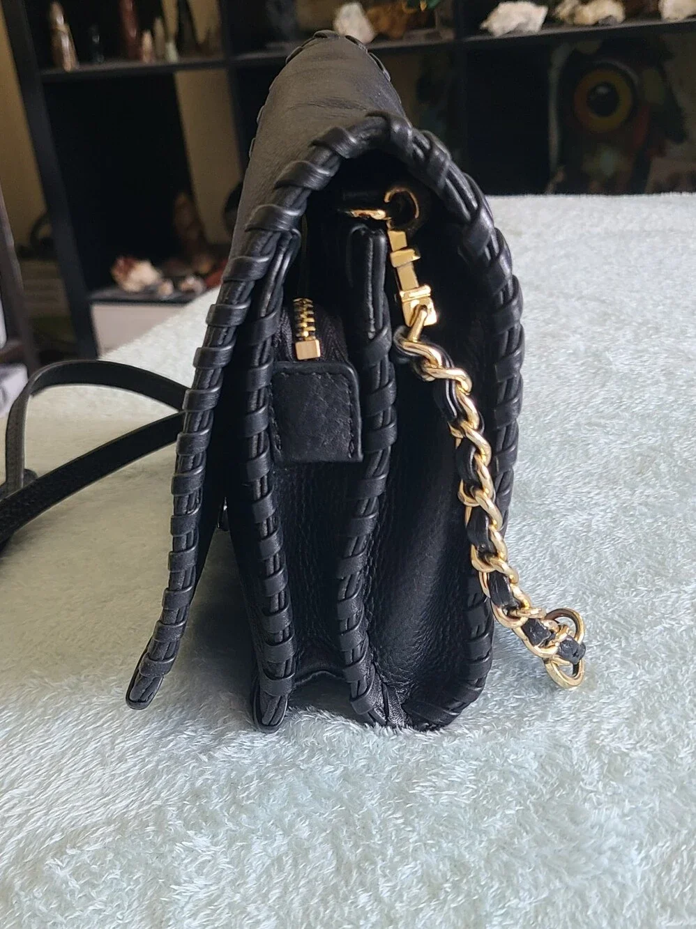 Tory Burch Black Whipstitch Leather Crossbody Bag